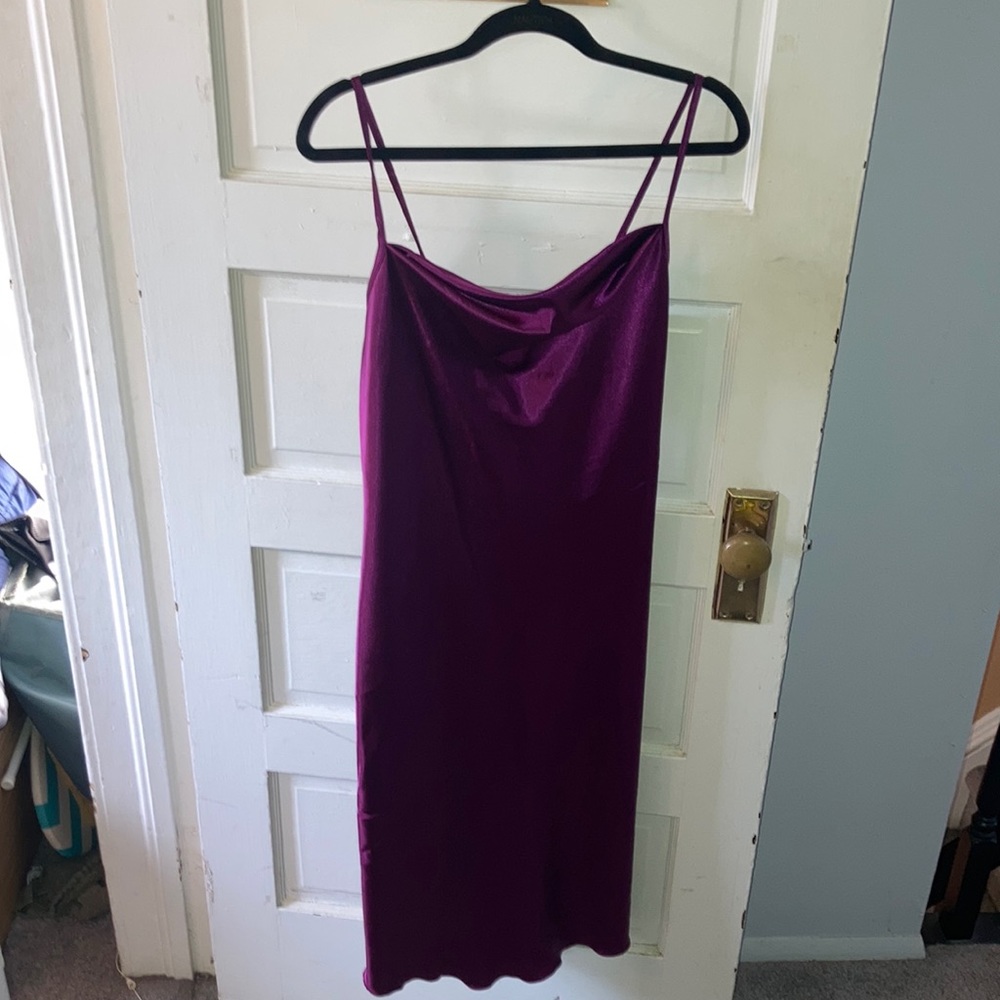 NWOT Bebe purple midi slip dress with cowl neck